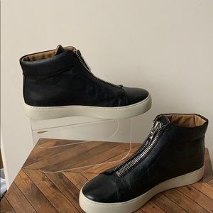Frye Lena Zip Black Italian Leather High Top Sneaker- Size 8 - New